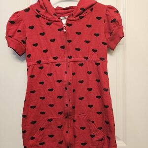 Xhilaration Red Hoodie Zip Up Tunic Dress with Black Heart Print Sz XL 14/16
